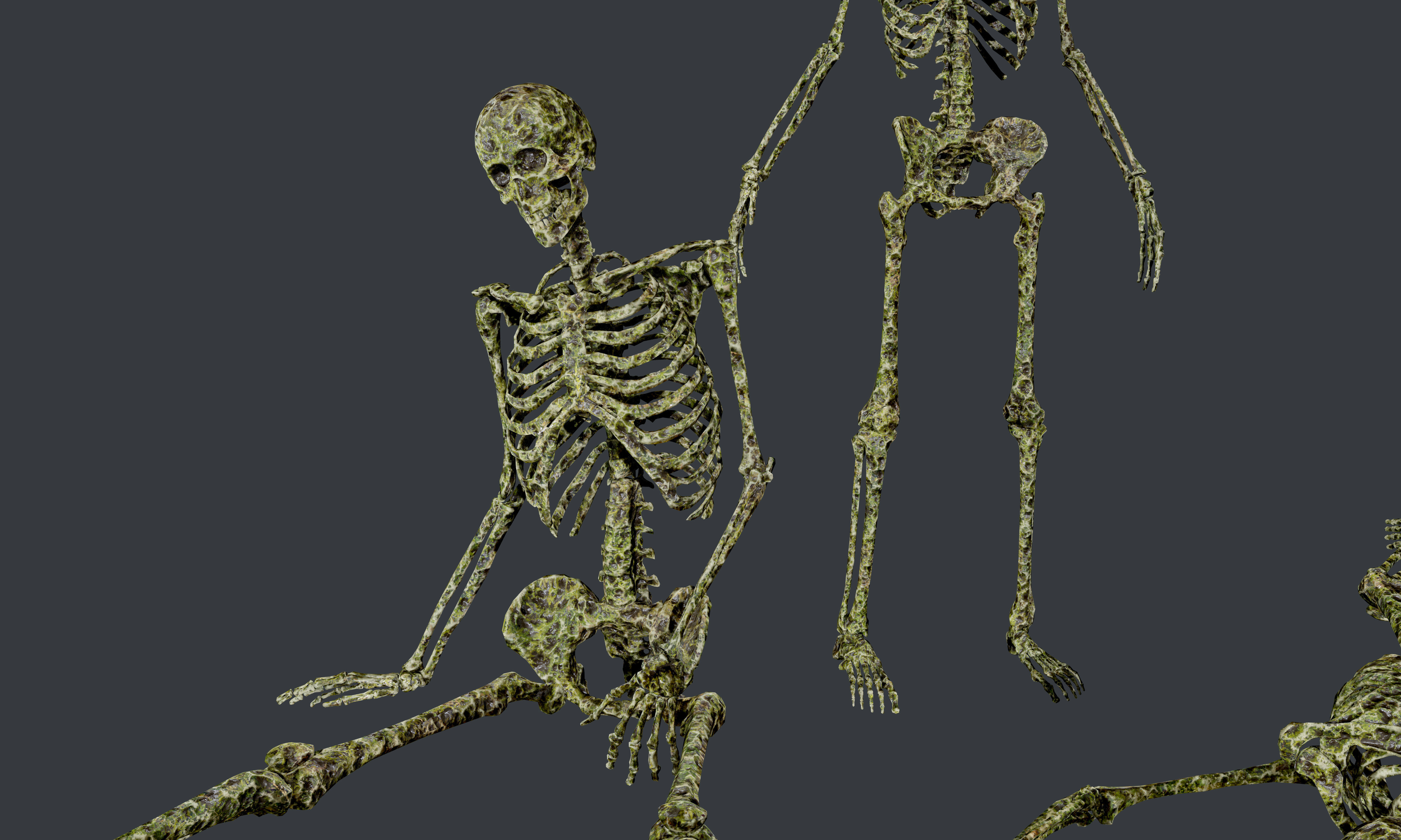 10 Skeletons Old and Mossy Game Ready Low-poly 3D model_7
