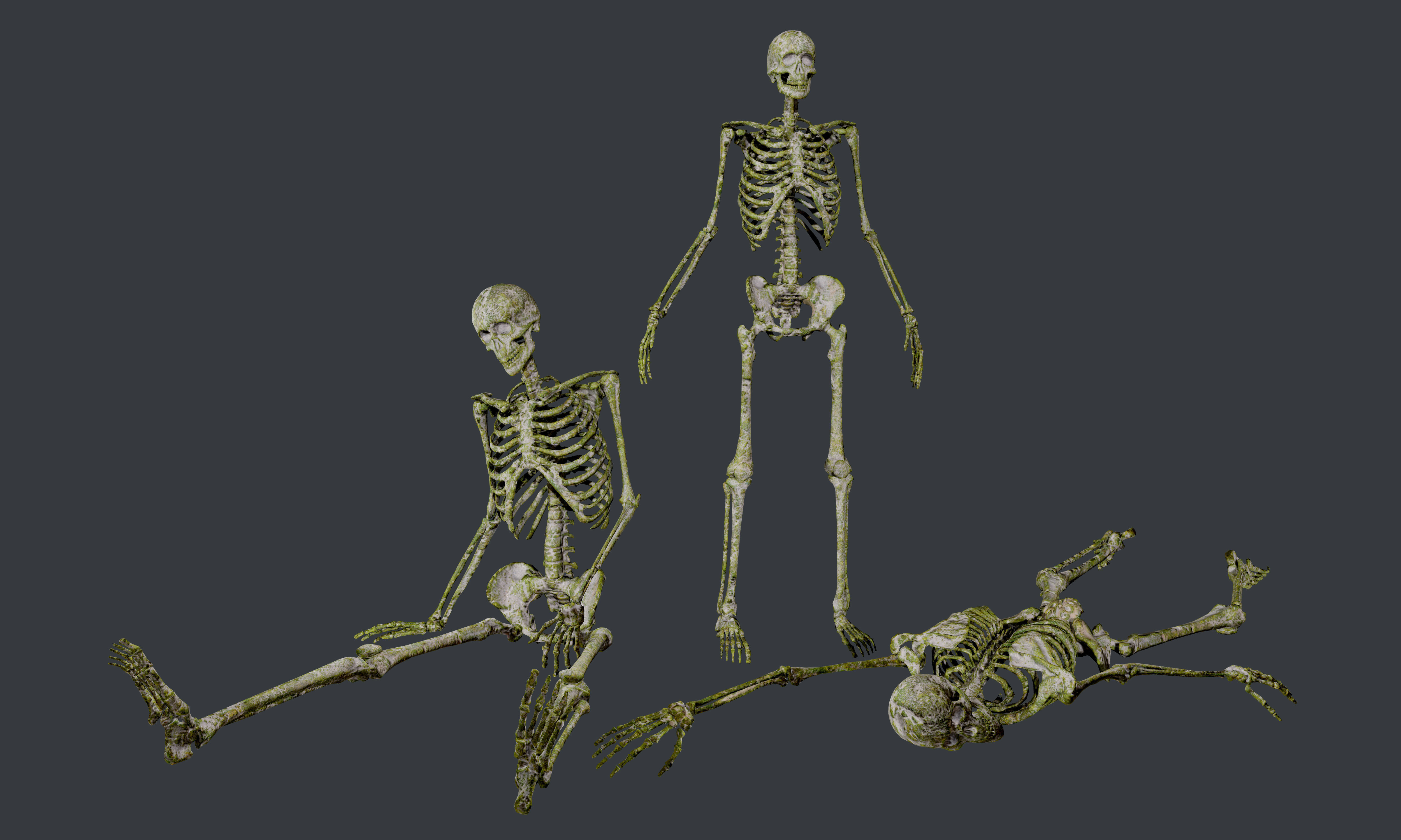 10 Skeletons Old and Mossy Game Ready Low-poly 3D model_9