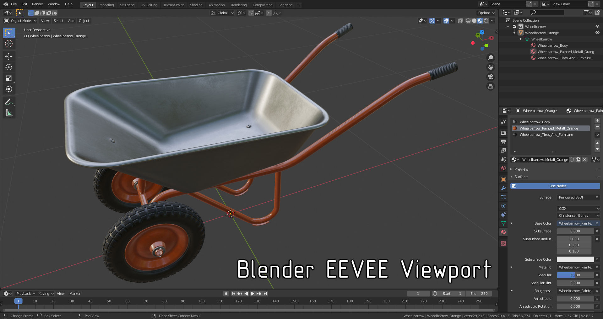 Wheelbarrow Orange 3D model_6