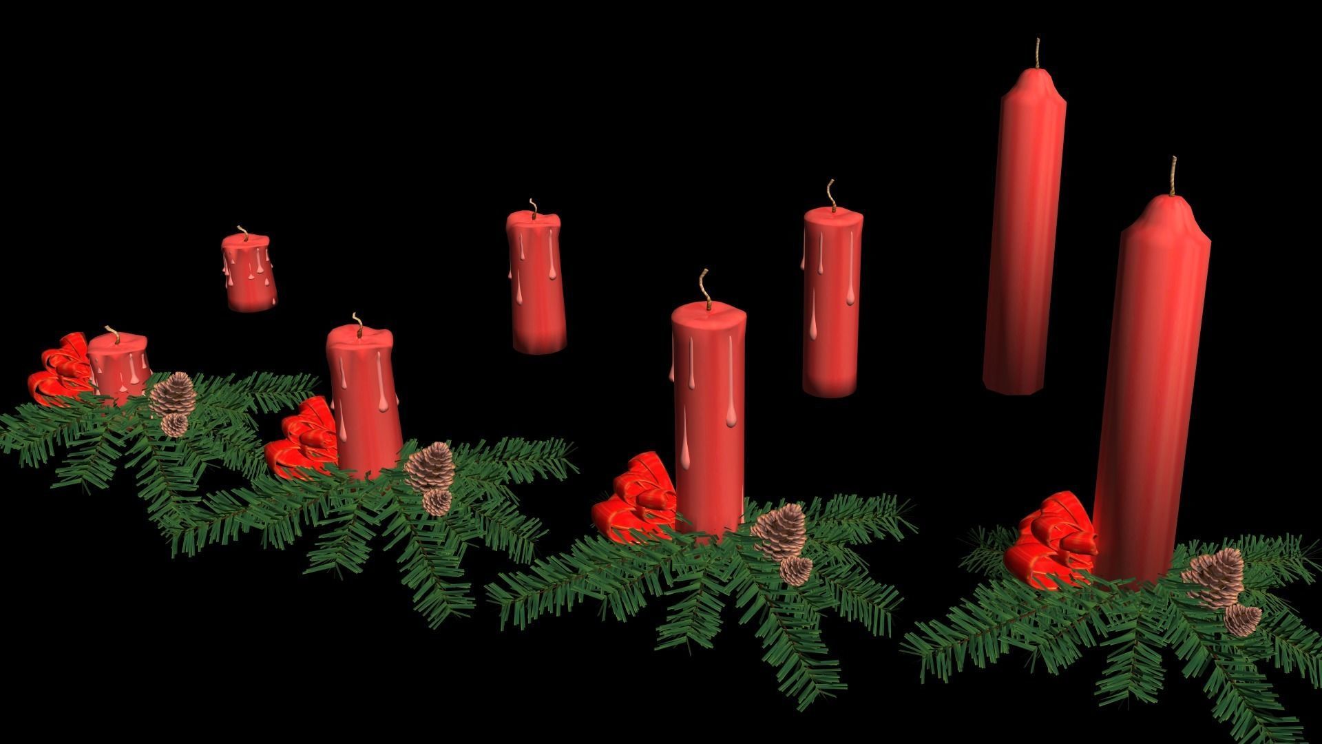 Candles and Christmas candle set Low-poly 3D model_3