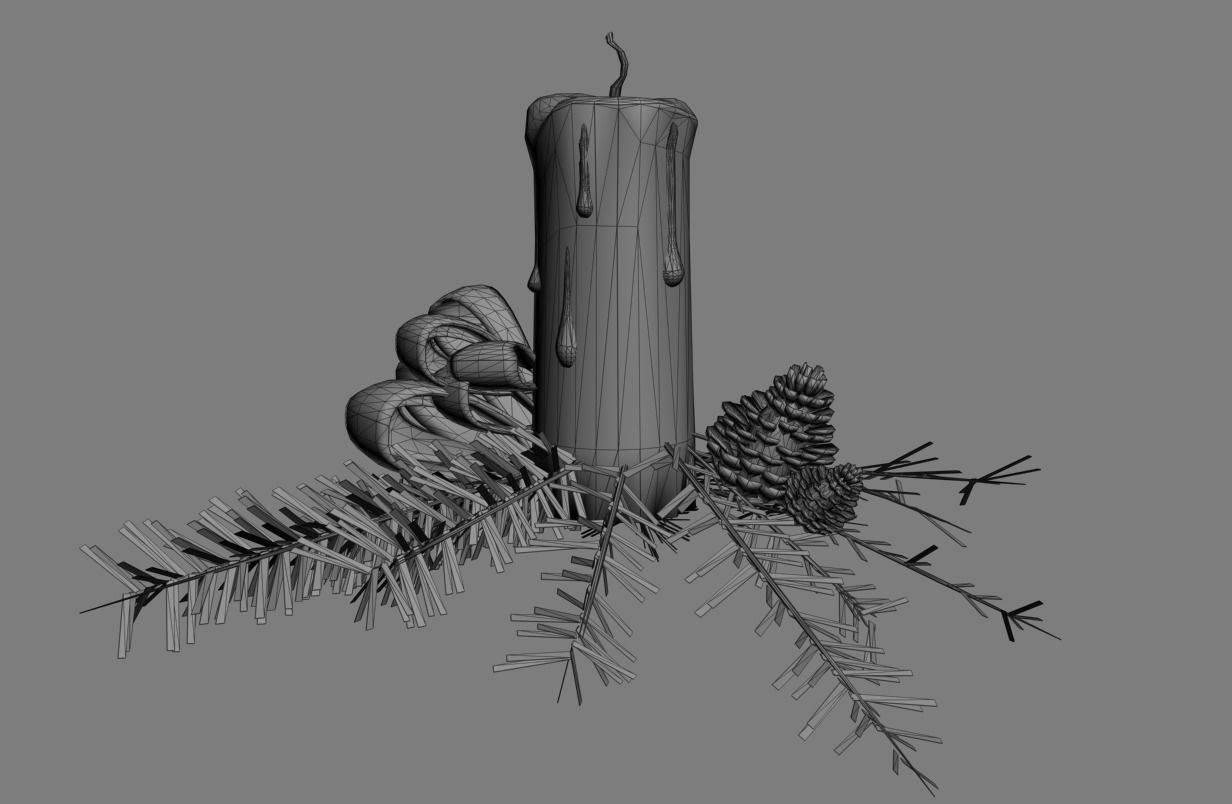Candles and Christmas candle set Low-poly 3D model_5