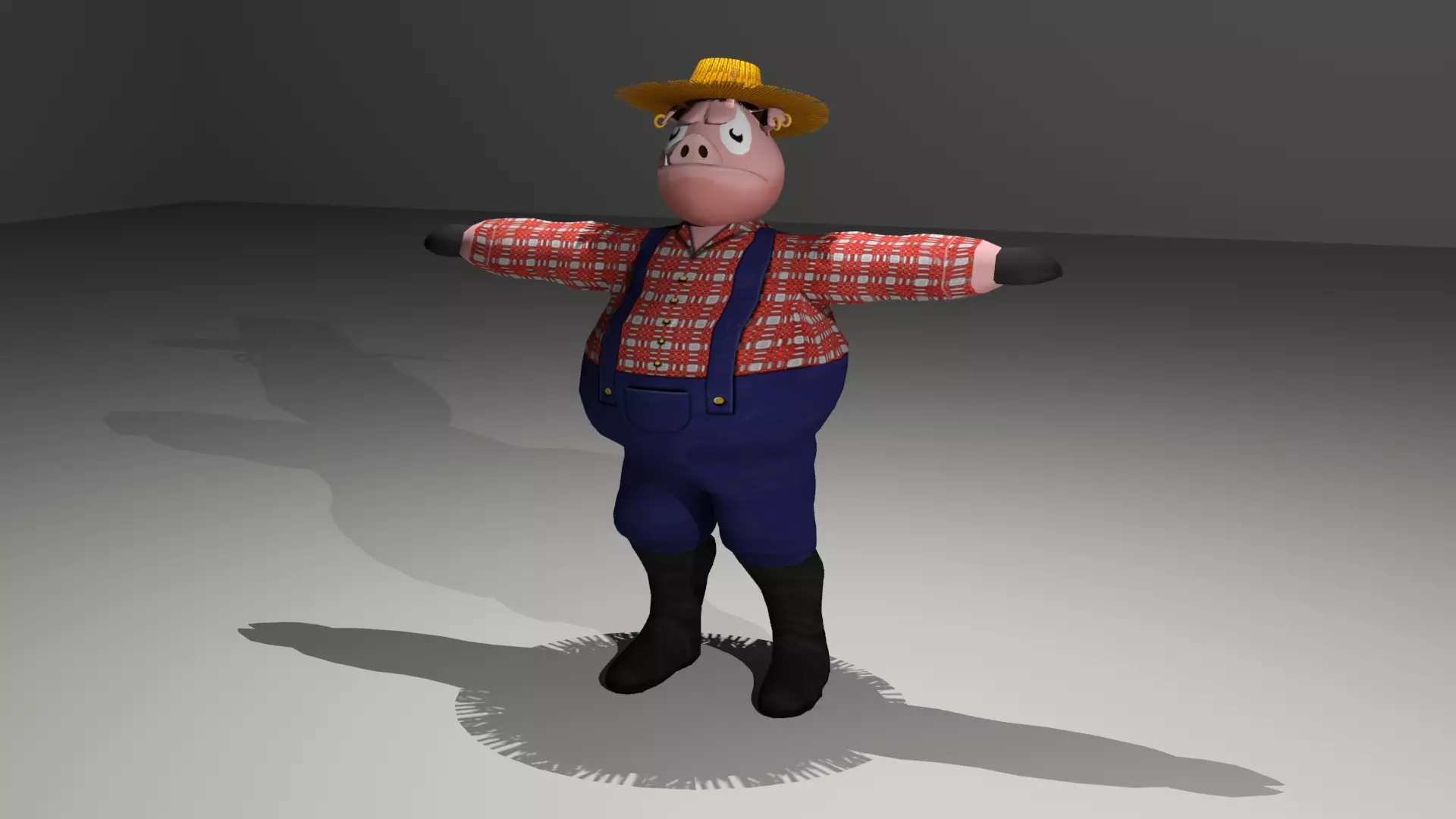 Cartoon Farmer Pig Low-poly 3D model