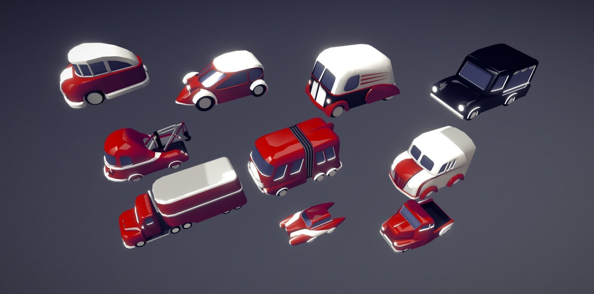 Wacky car set Low-poly 3D model_1