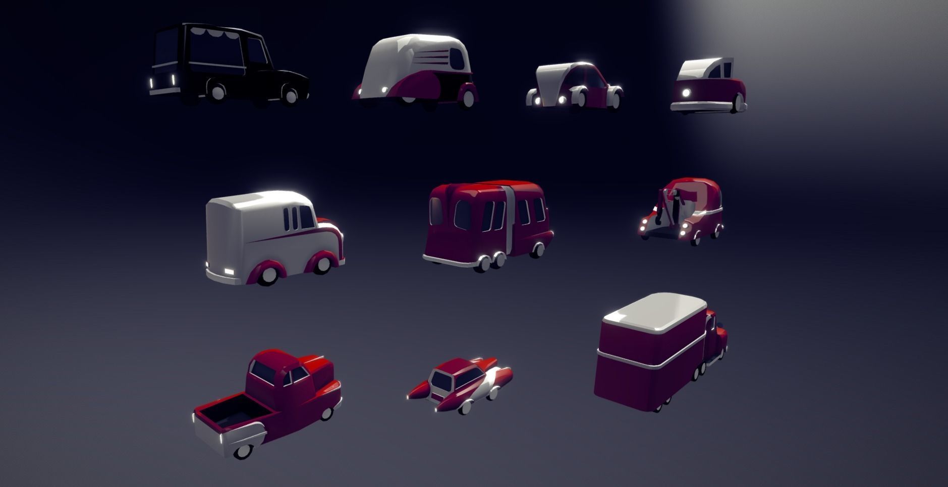 Wacky car set Low-poly 3D model_2
