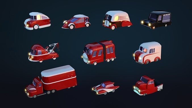 Wacky car set Low-poly 3D model