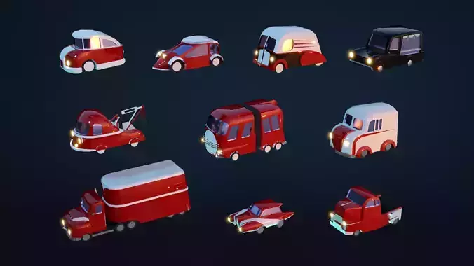 Wacky car set Low-poly 3D model