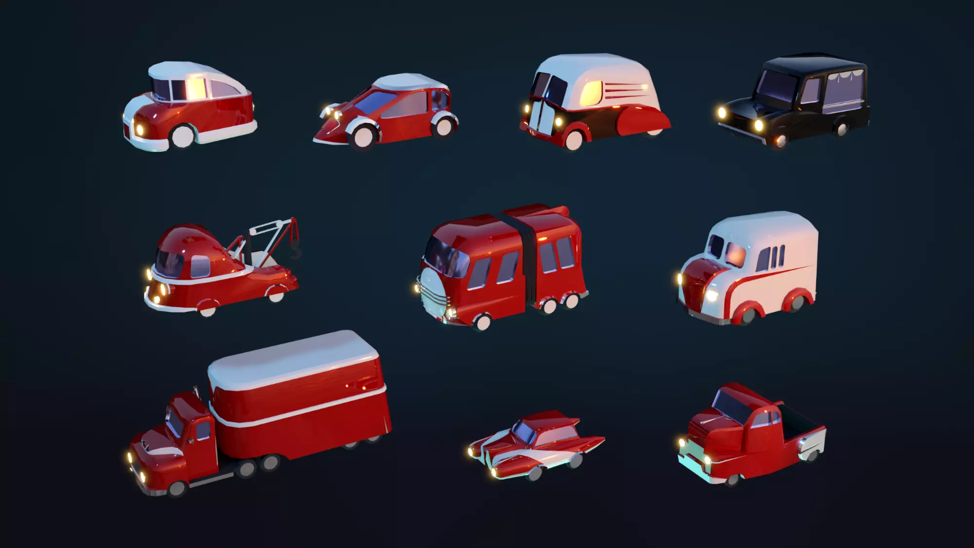 Wacky car set Low-poly 3D model_0
