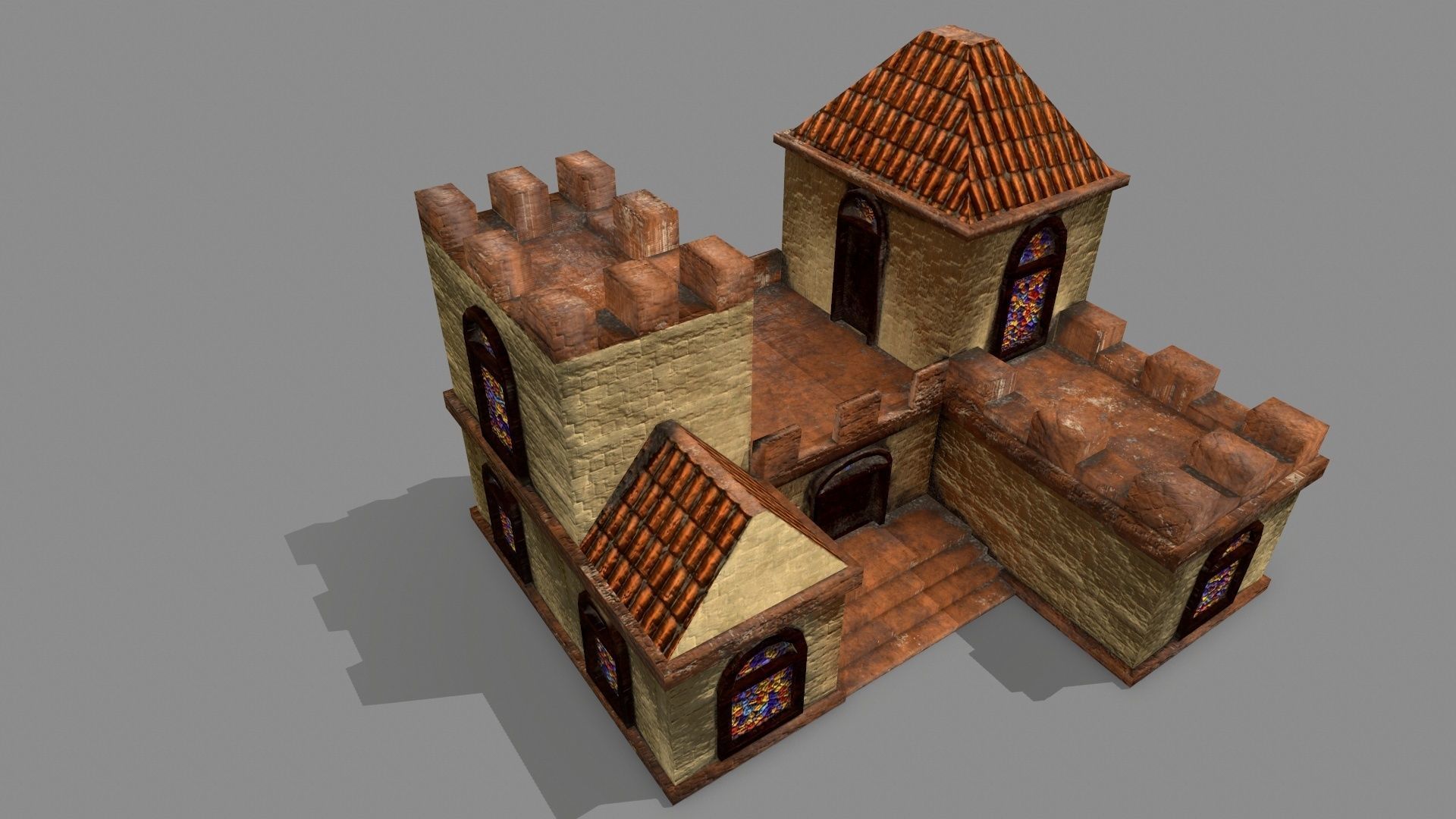 Castle house with stained glass windows Low-poly 3D model_12