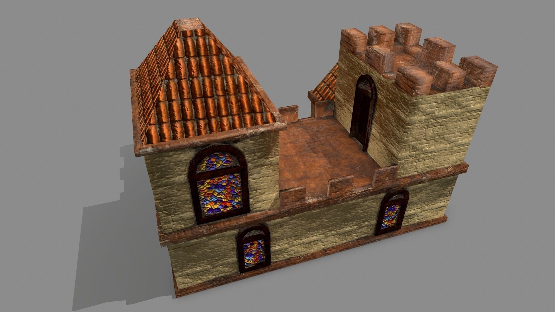 Castle house with stained glass windows Low-poly 3D model_10