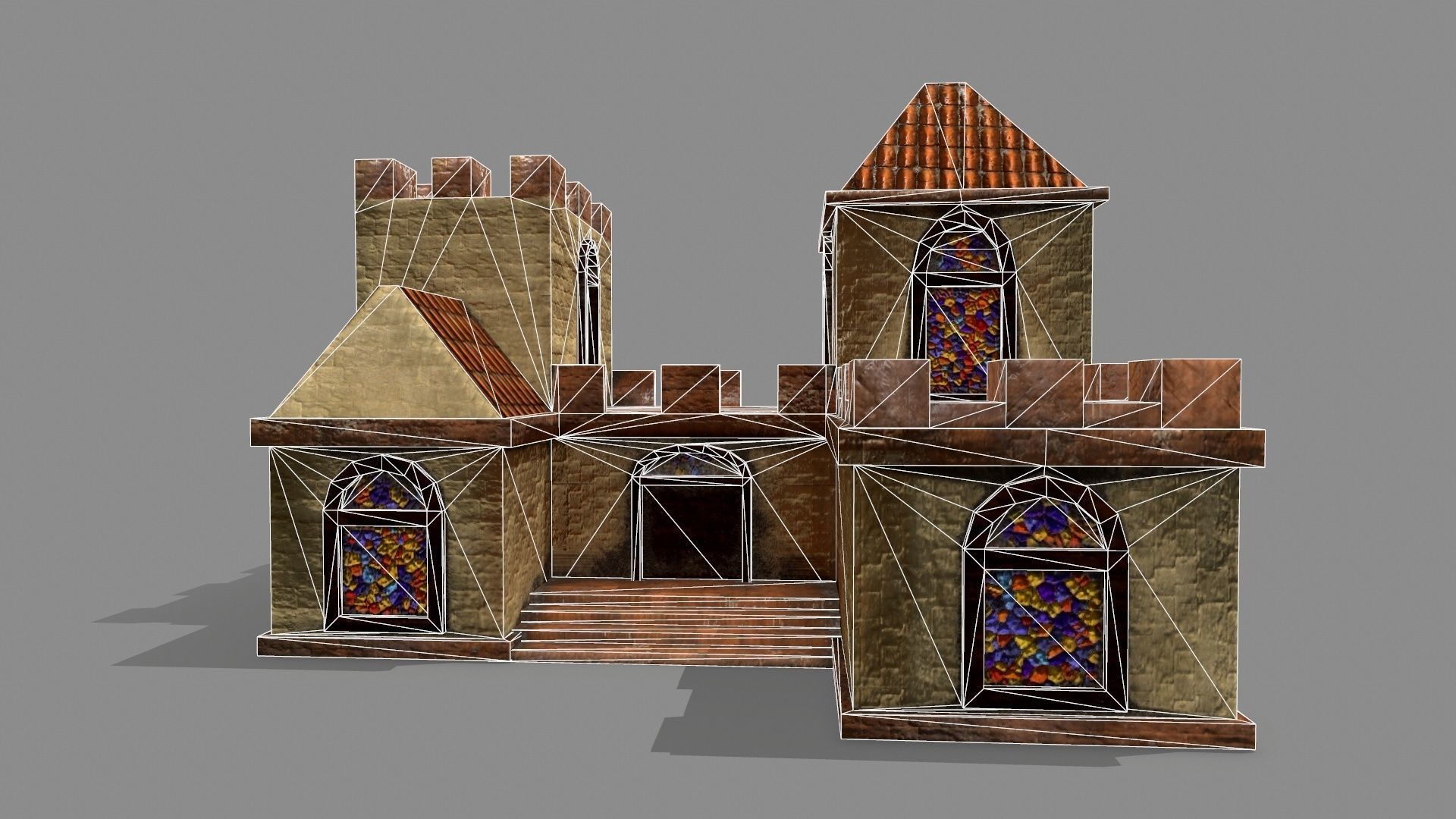 Castle house with stained glass windows Low-poly 3D model_13