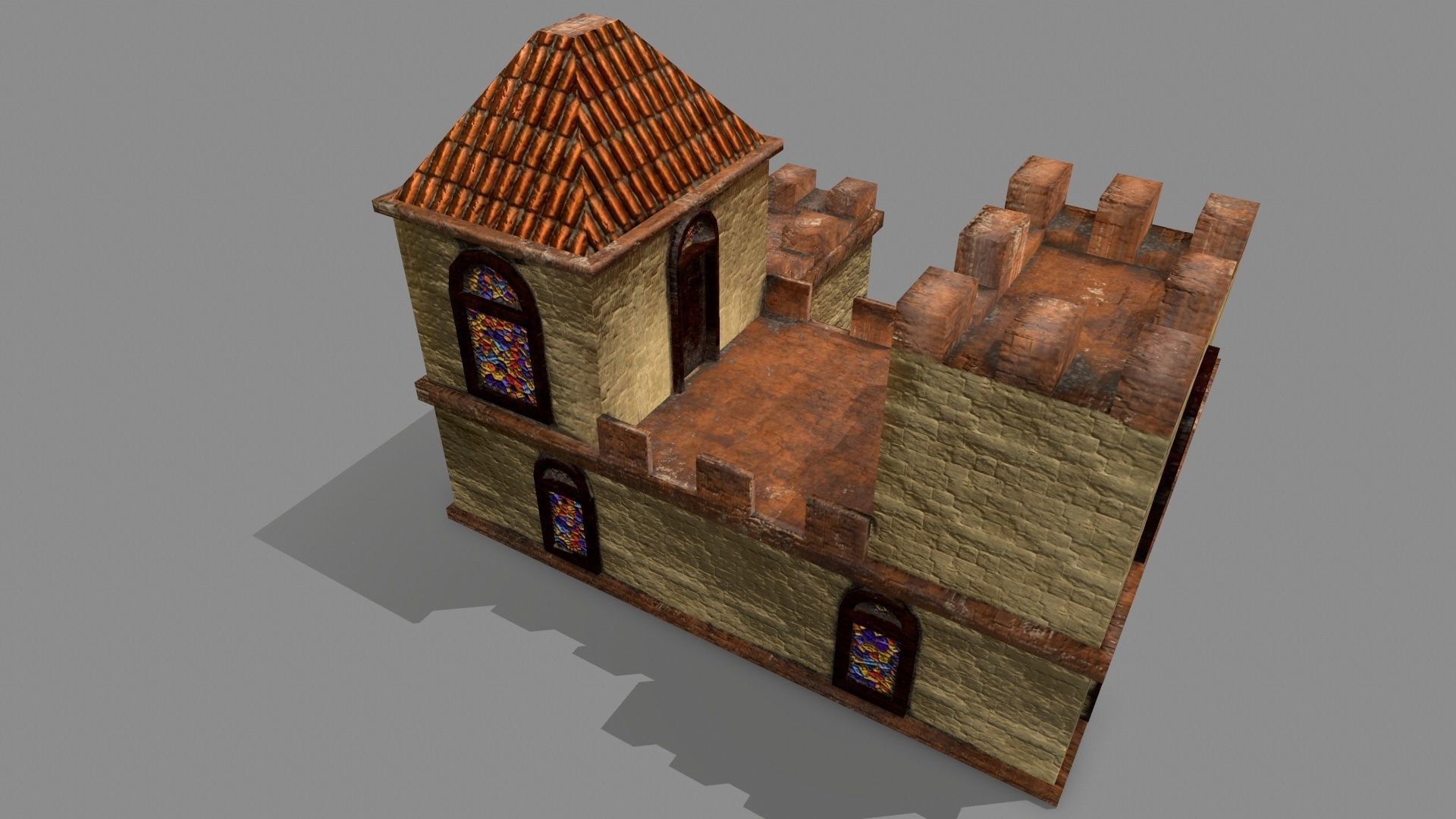 Castle house with stained glass windows Low-poly 3D model_11