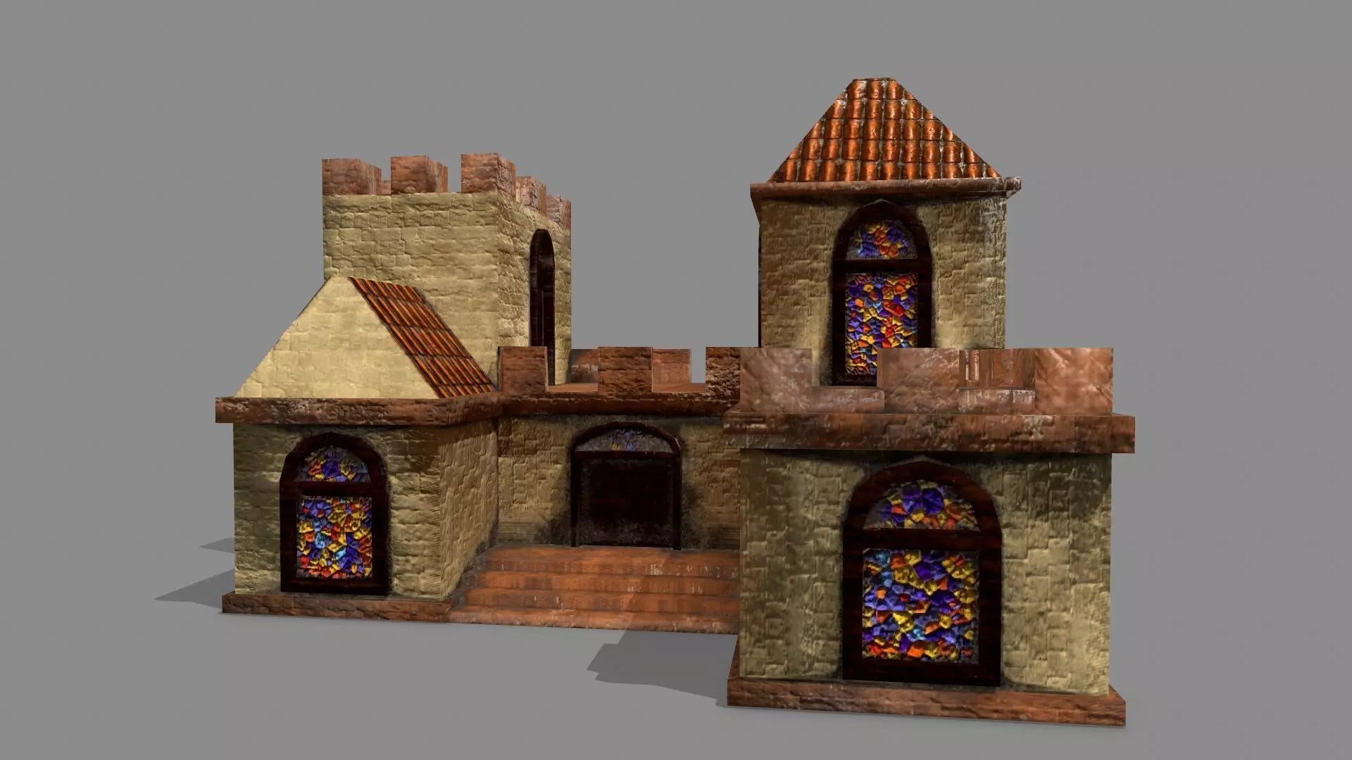 Castle house with stained glass windows Low-poly 3D model_0