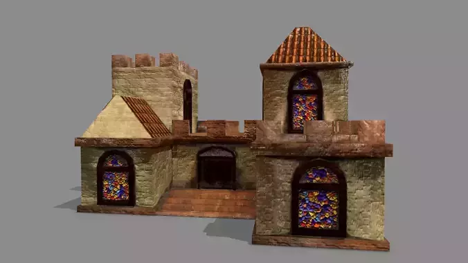 Castle house with stained glass windows Low-poly 3D model