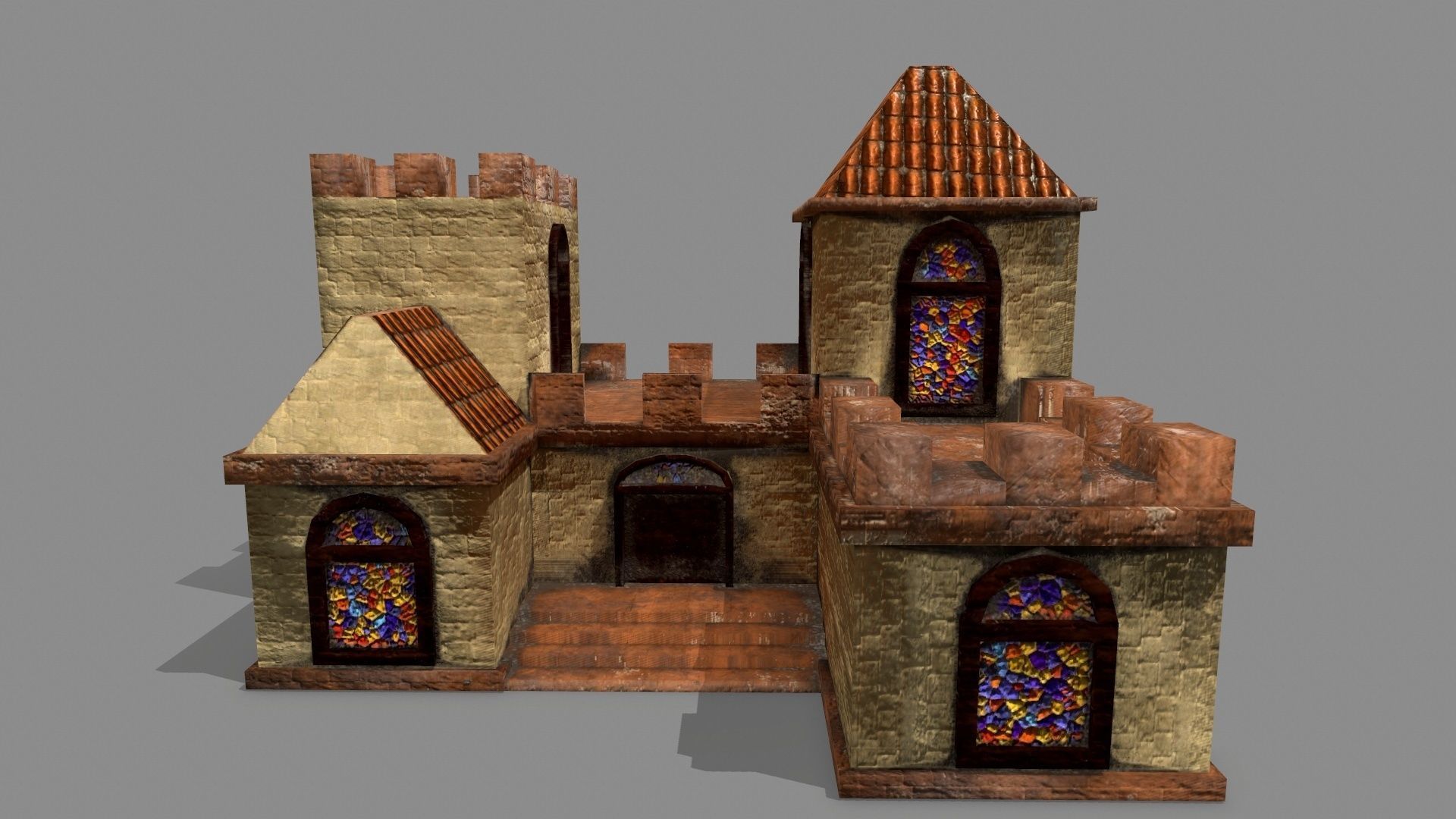 Castle house with stained glass windows Low-poly 3D model_2