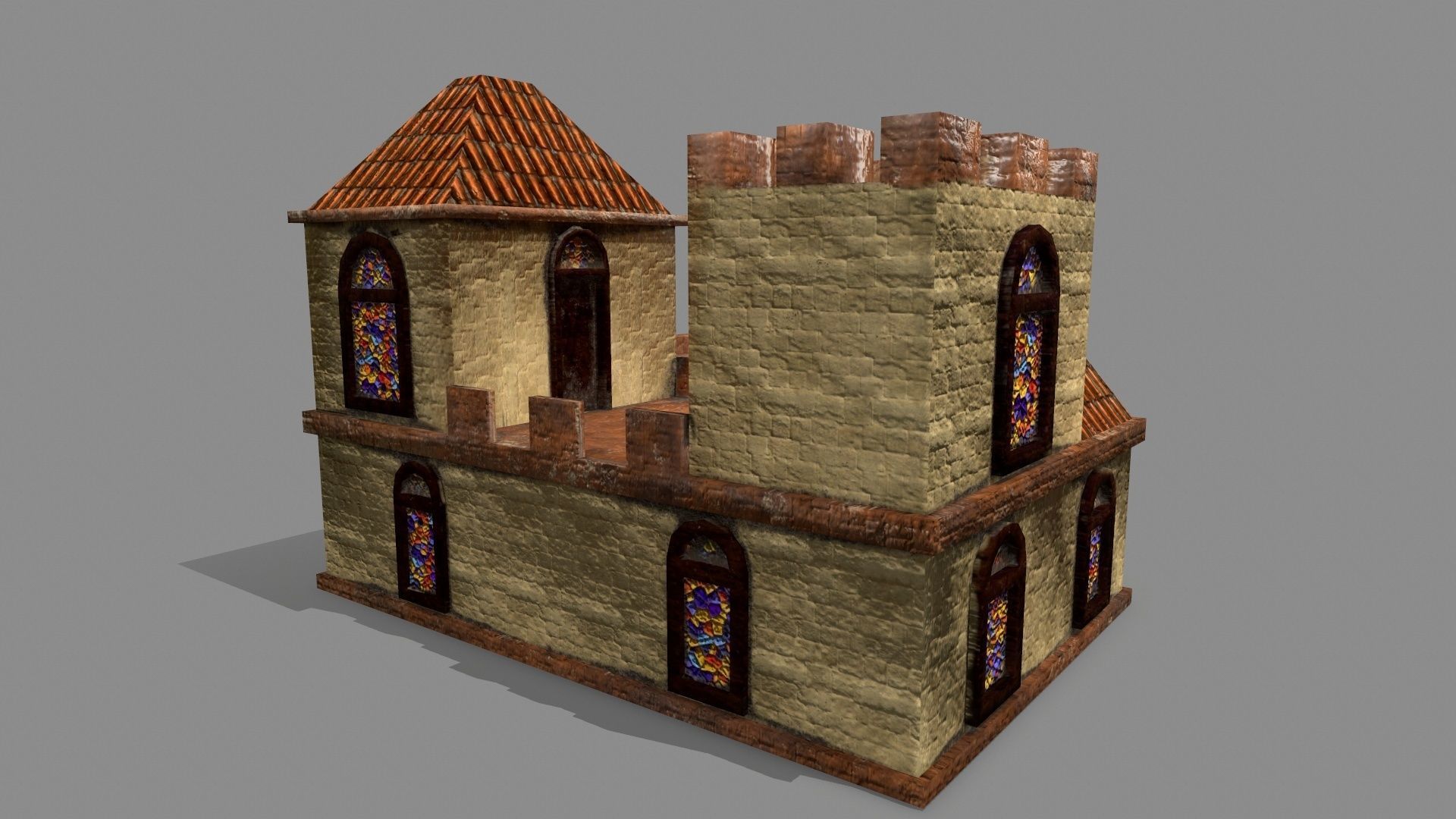 Castle house with stained glass windows Low-poly 3D model_4