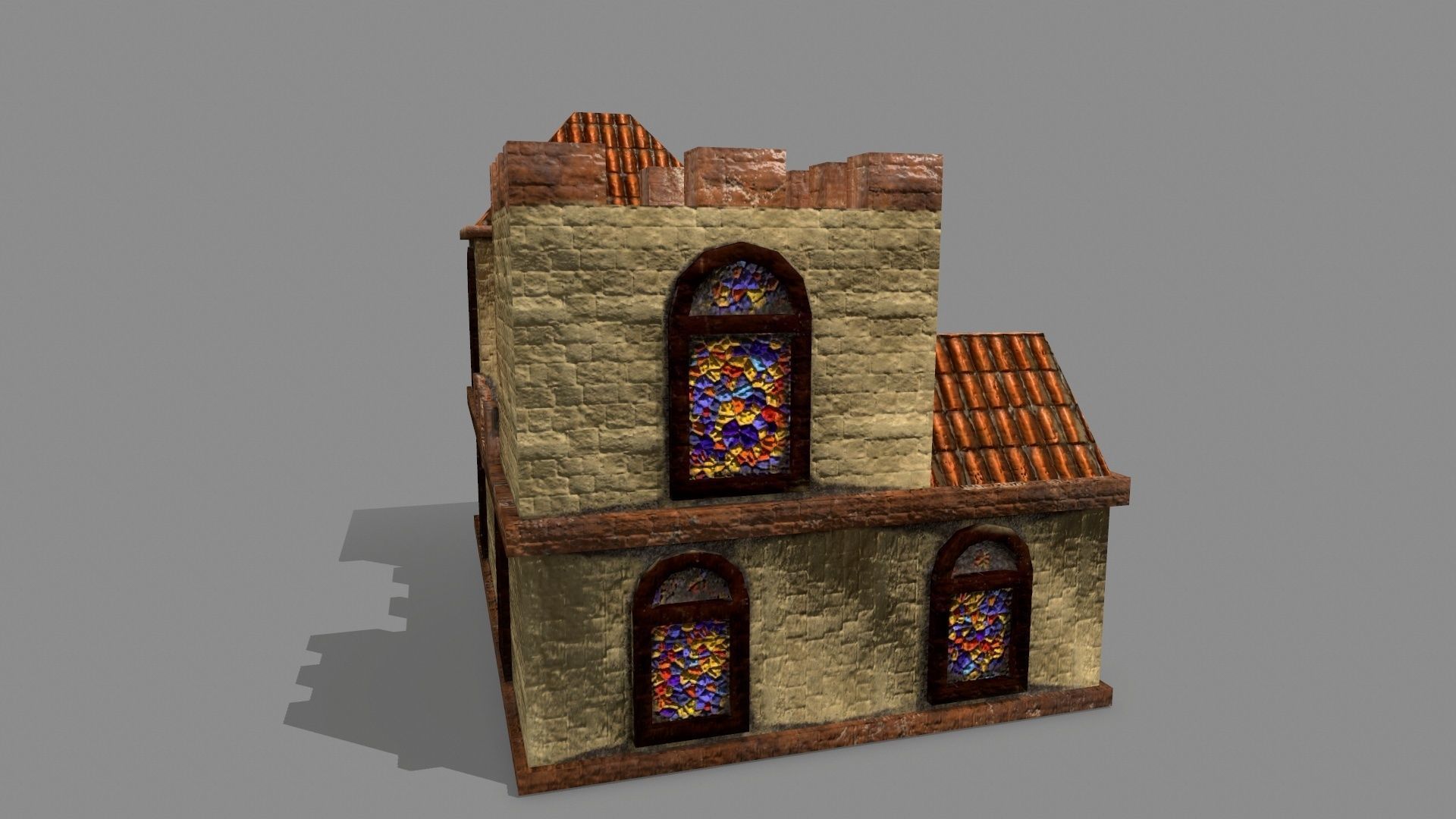 Castle house with stained glass windows Low-poly 3D model_1