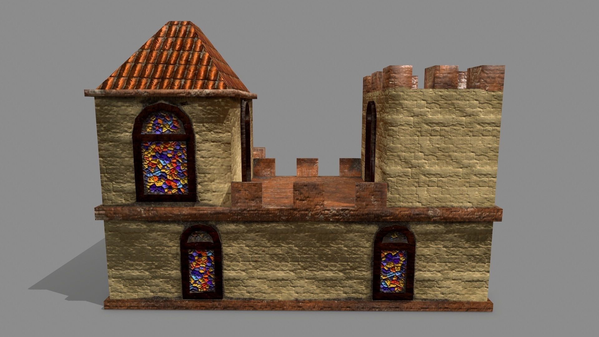 Castle house with stained glass windows Low-poly 3D model_5