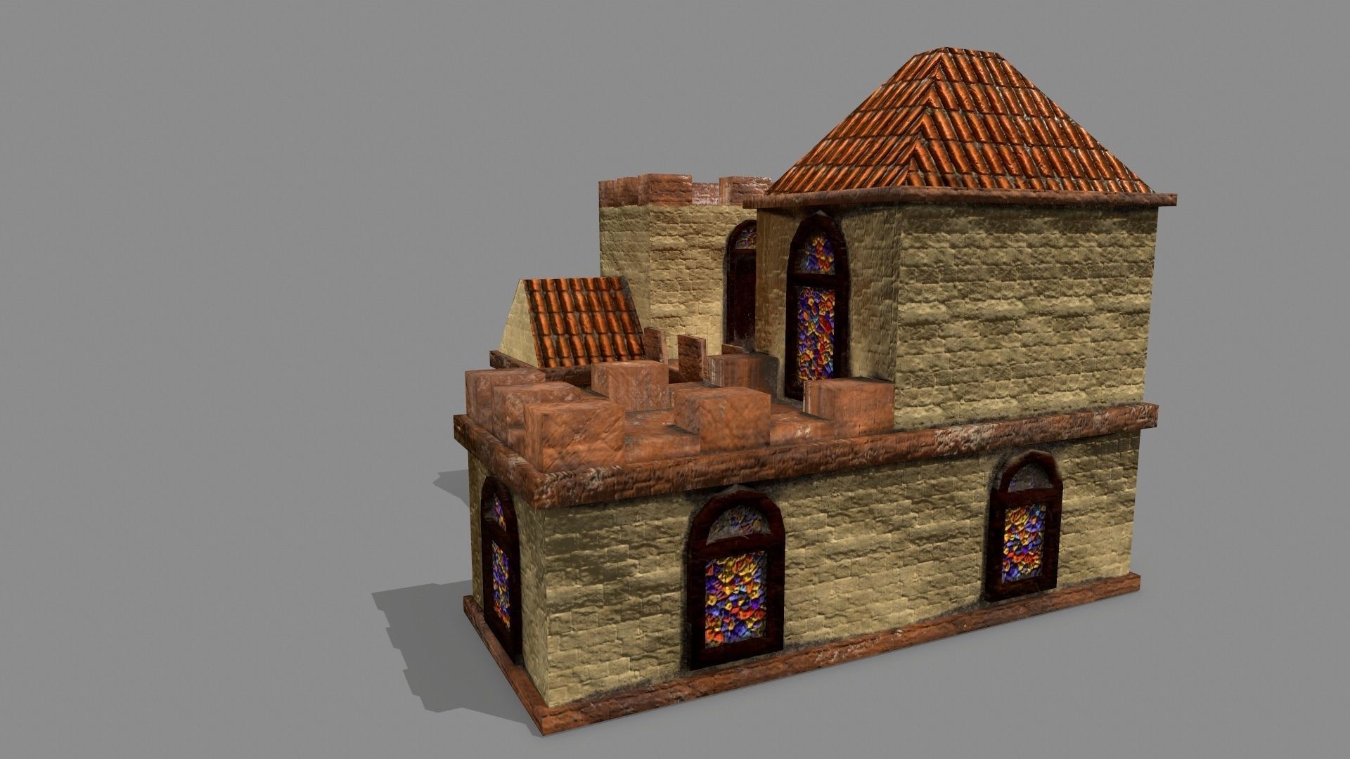 Castle house with stained glass windows Low-poly 3D model_9