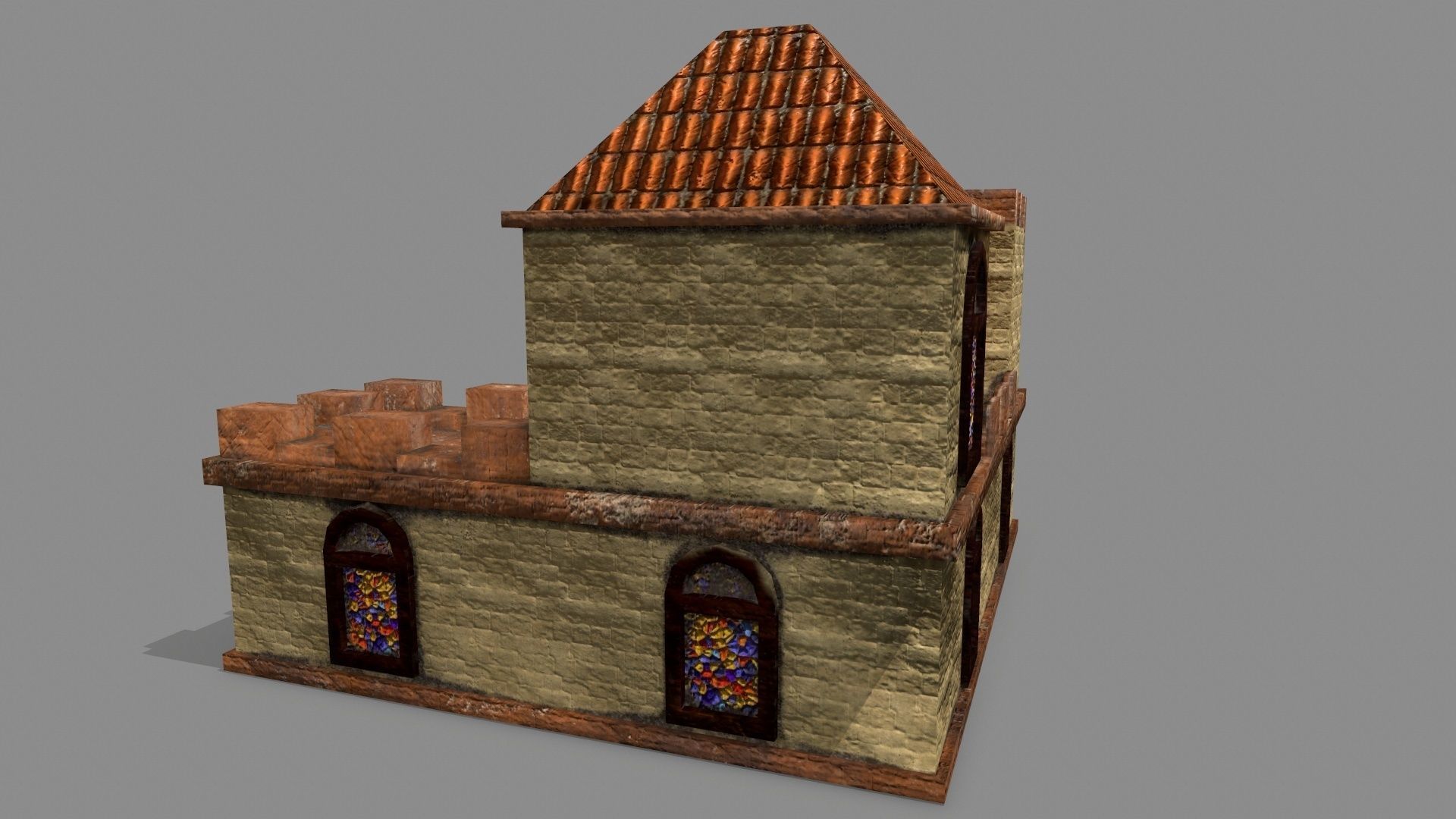 Castle house with stained glass windows Low-poly 3D model_6