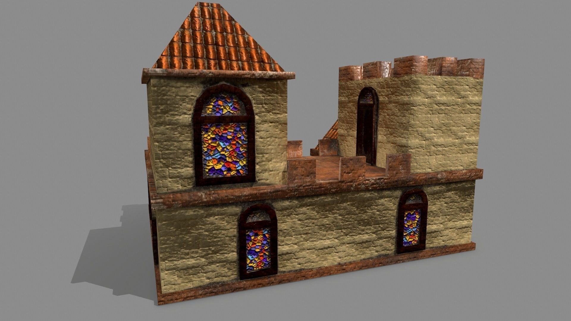 Castle house with stained glass windows Low-poly 3D model_7