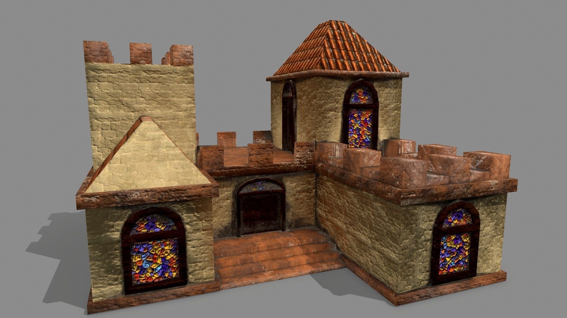 Castle house with stained glass windows Low-poly 3D model_8
