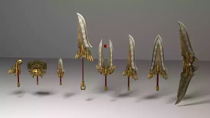 Fantasy gold medieval weapons set