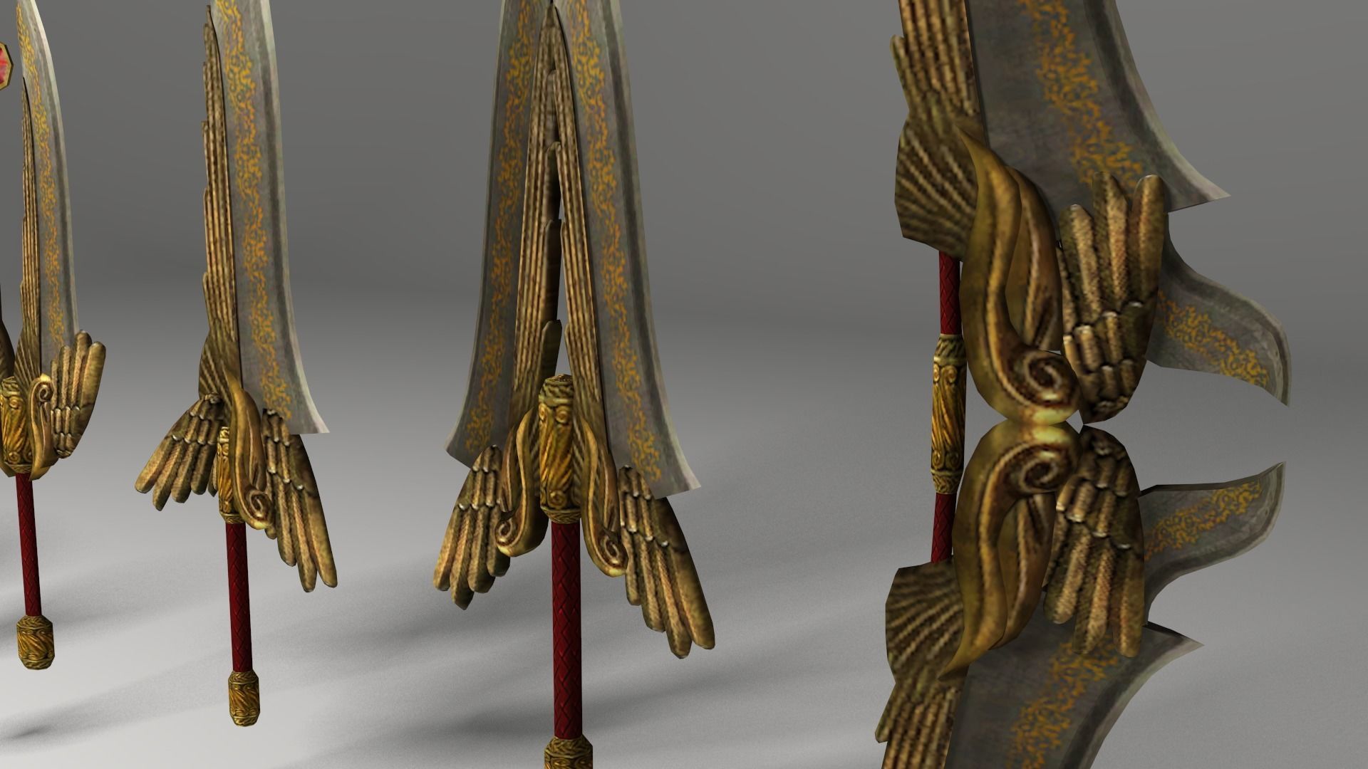 Fantasy gold medieval weapons set Low-poly 3D model_4