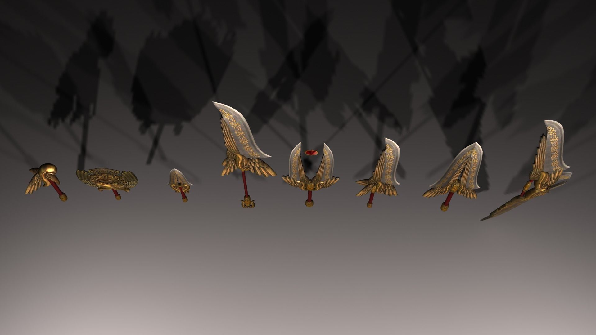 Fantasy gold medieval weapons set Low-poly 3D model_8