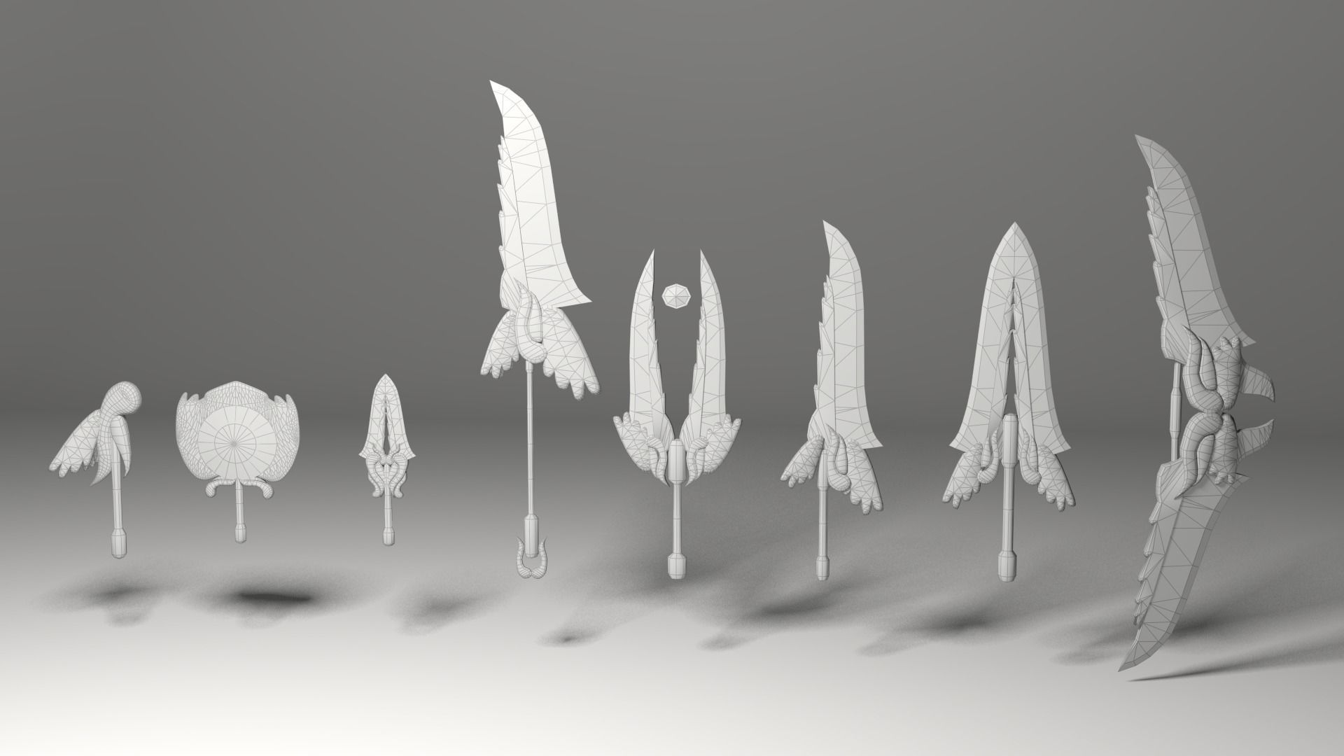 Fantasy gold medieval weapons set Low-poly 3D model_5