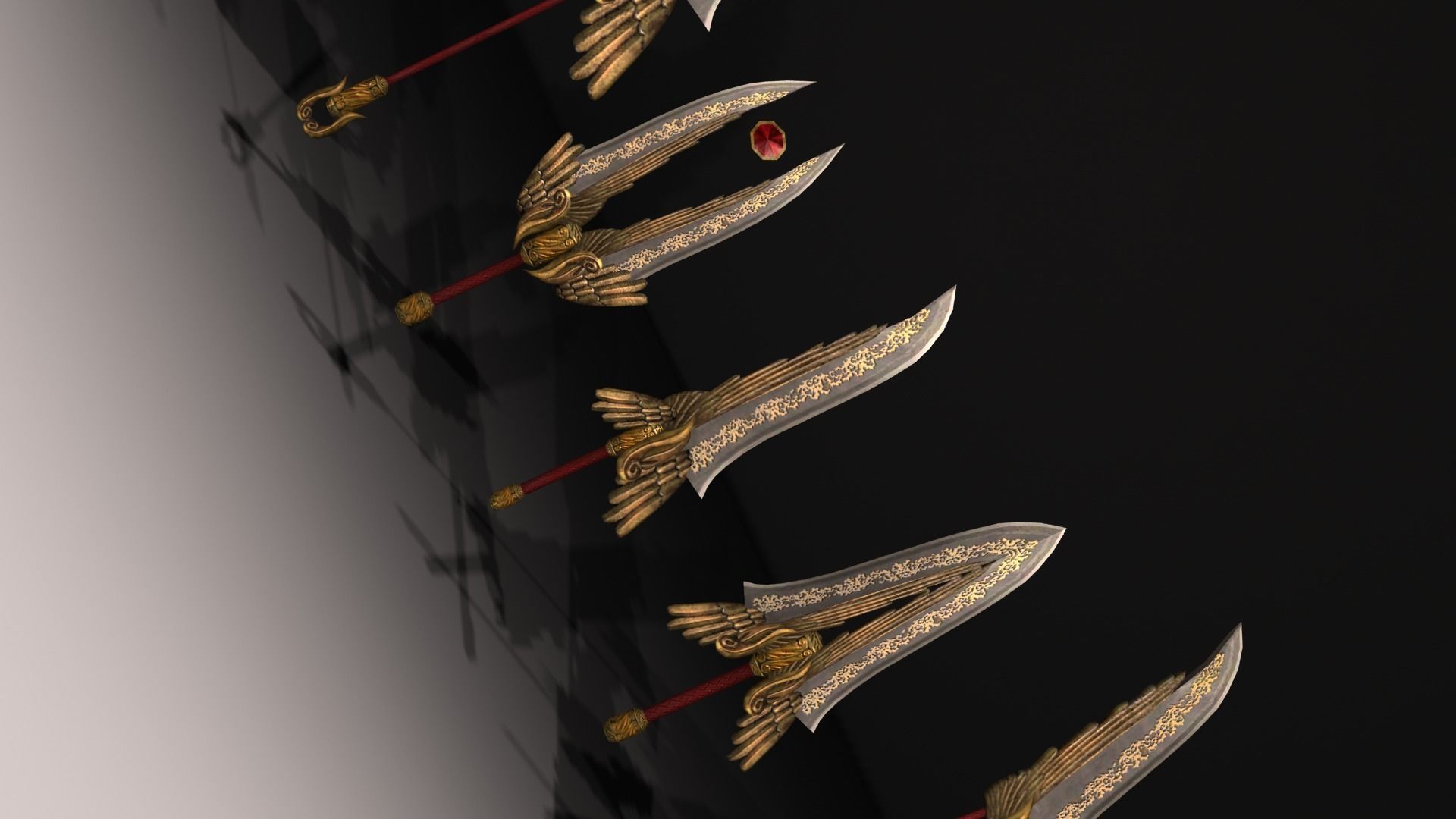 Fantasy gold medieval weapons set Low-poly 3D model_9