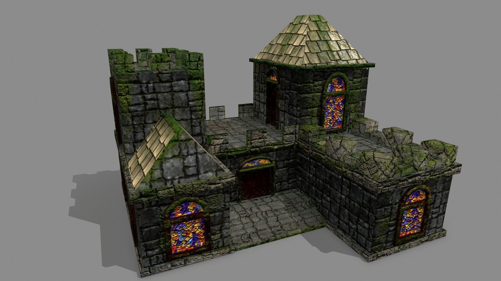 Castle with stained glass windows Low-poly 3D model_2