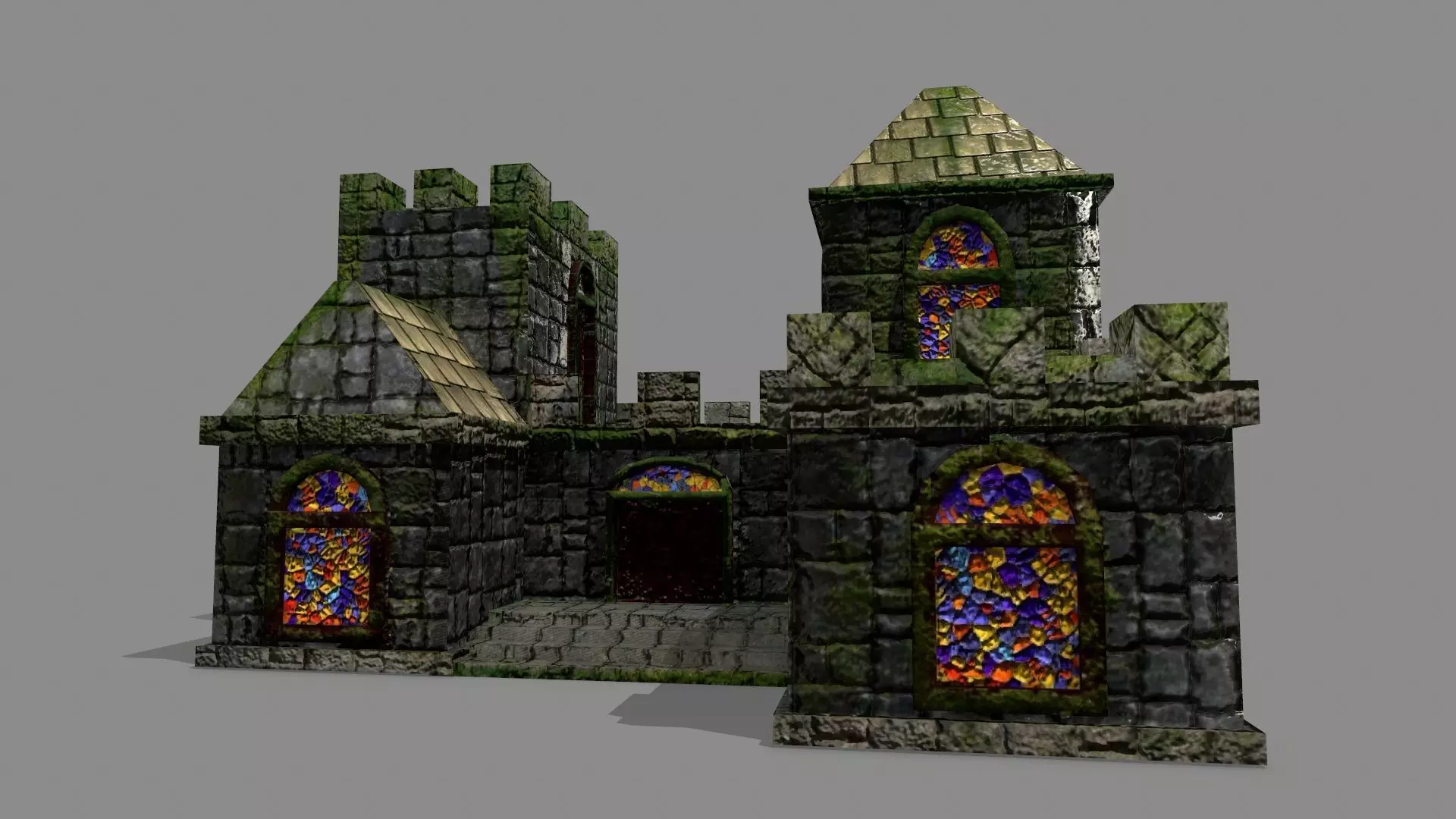 Castle with stained glass windows Low-poly 3D model_0