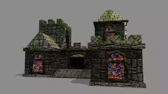 Castle with stained glass windows Low-poly 3D model