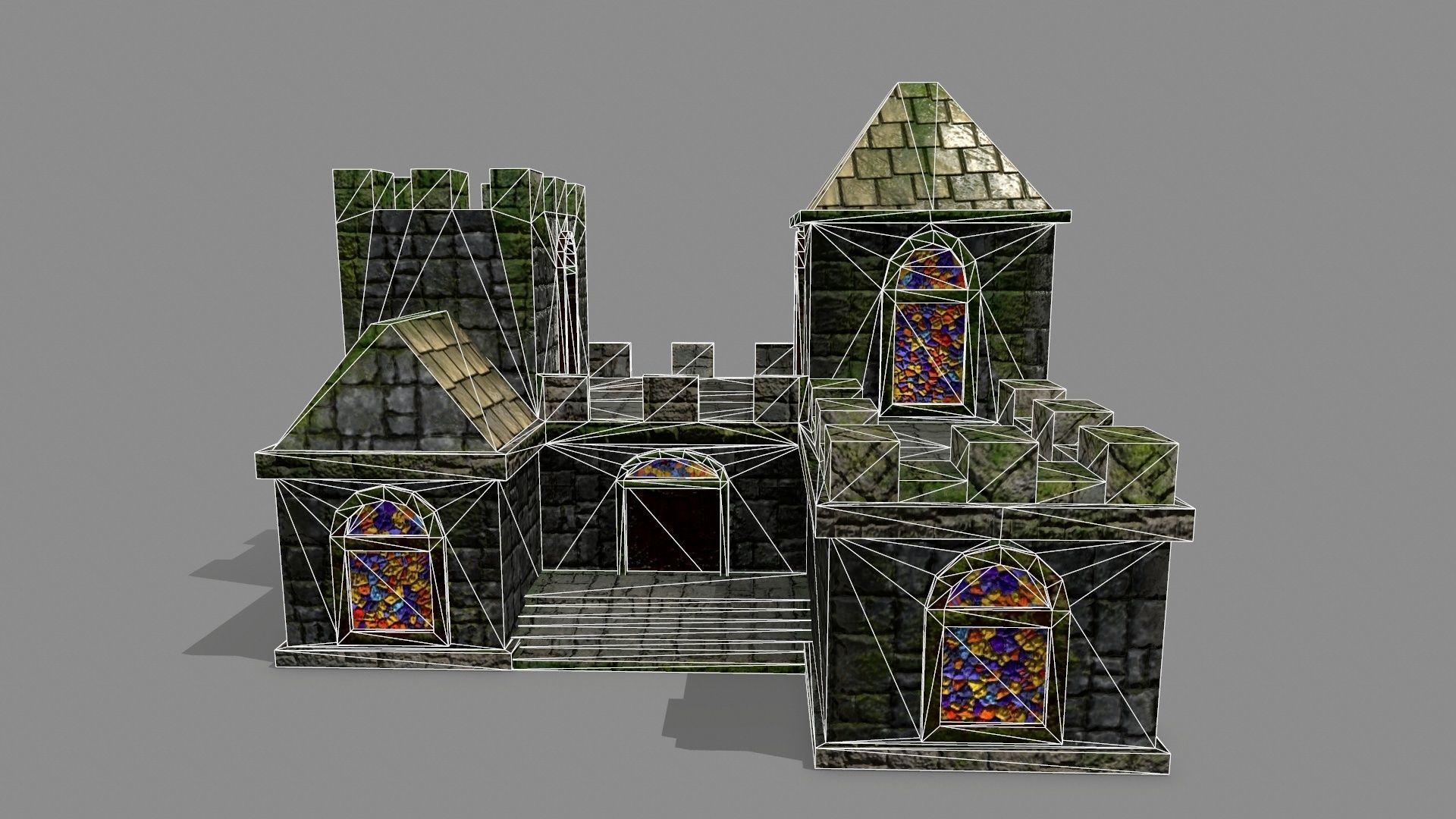 Castle with stained glass windows Low-poly 3D model_10