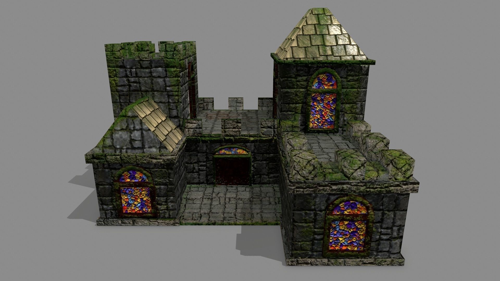 Castle with stained glass windows Low-poly 3D model_1