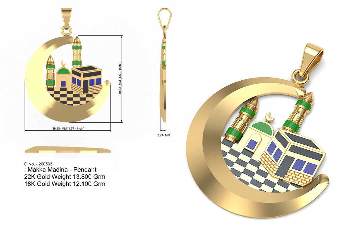 Makka Madina Gold Pendant 3D print model_3