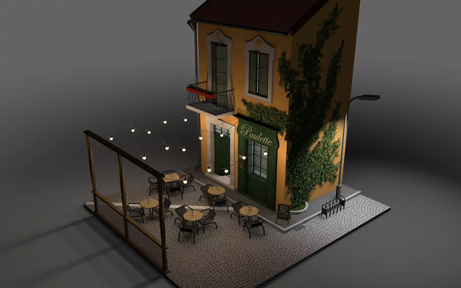 High poly cafe Paullete 3D model_0