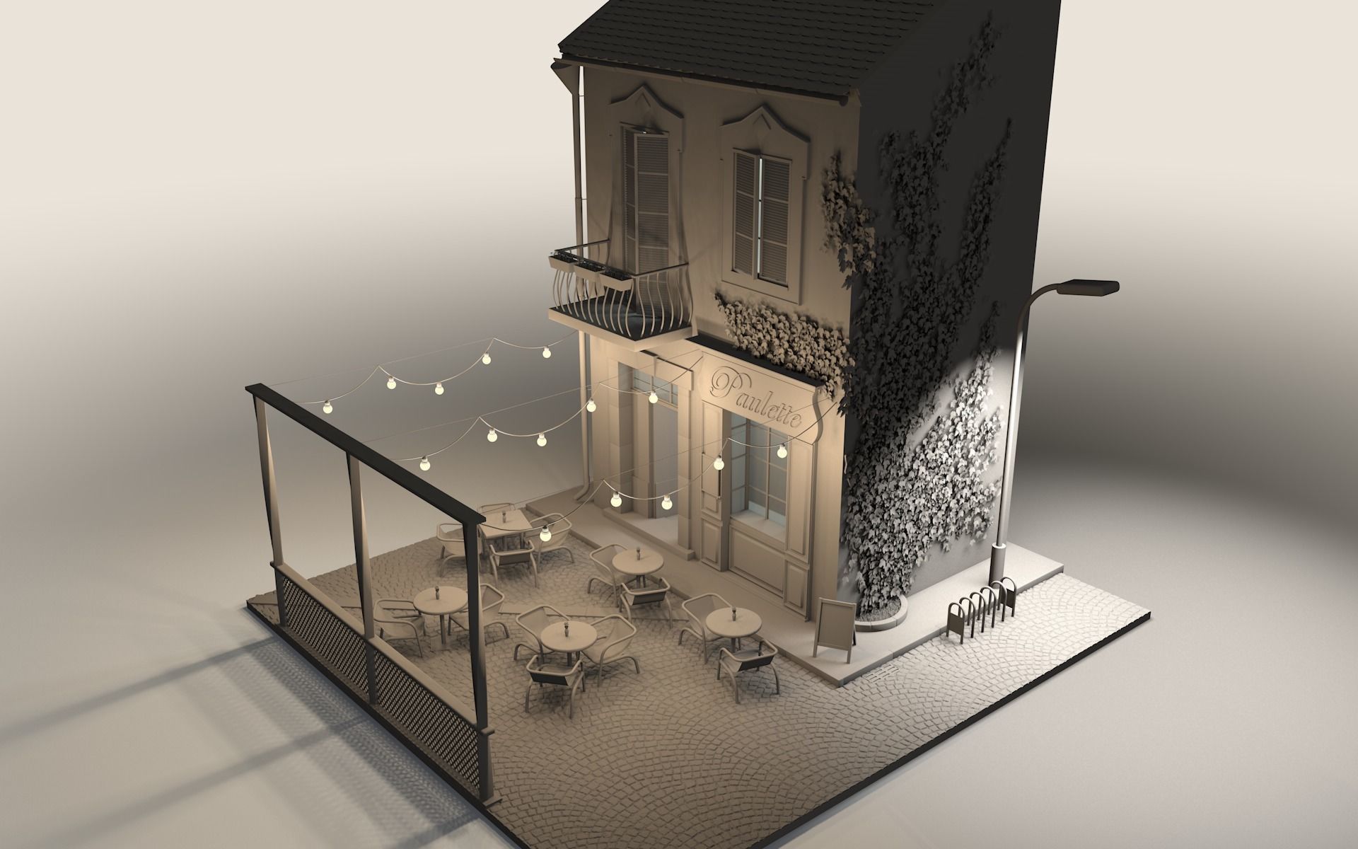 High poly cafe Paullete 3D model_1