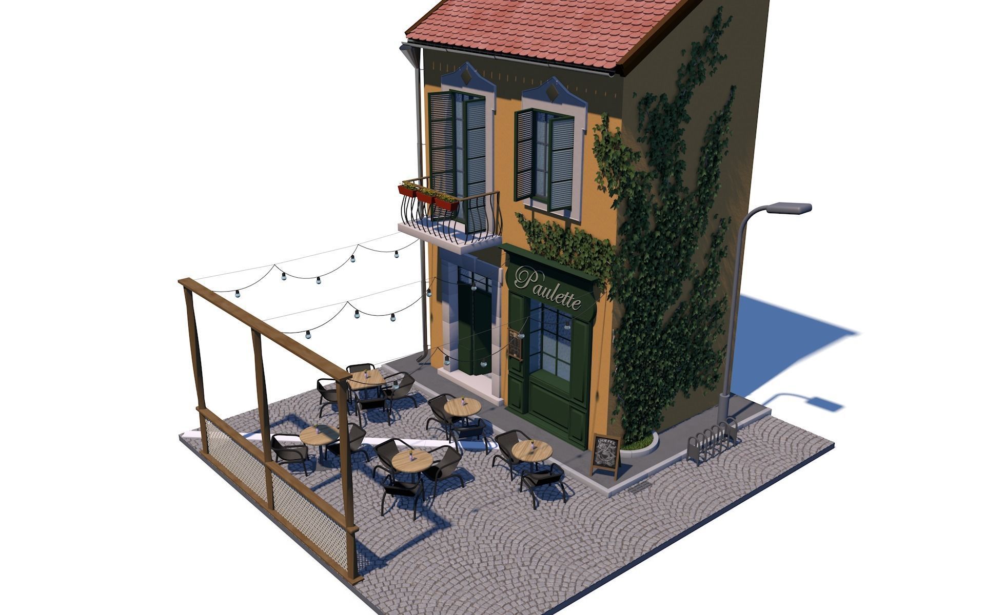 High poly cafe Paullete 3D model_2