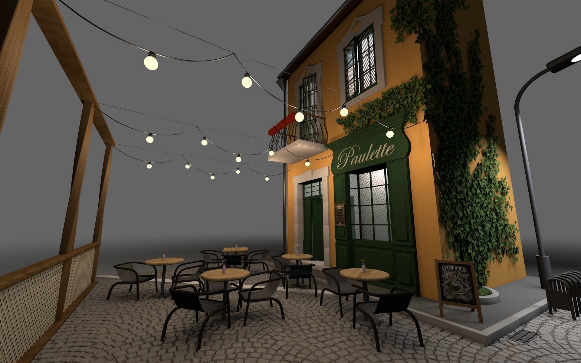 High poly cafe Paullete 3D model_3