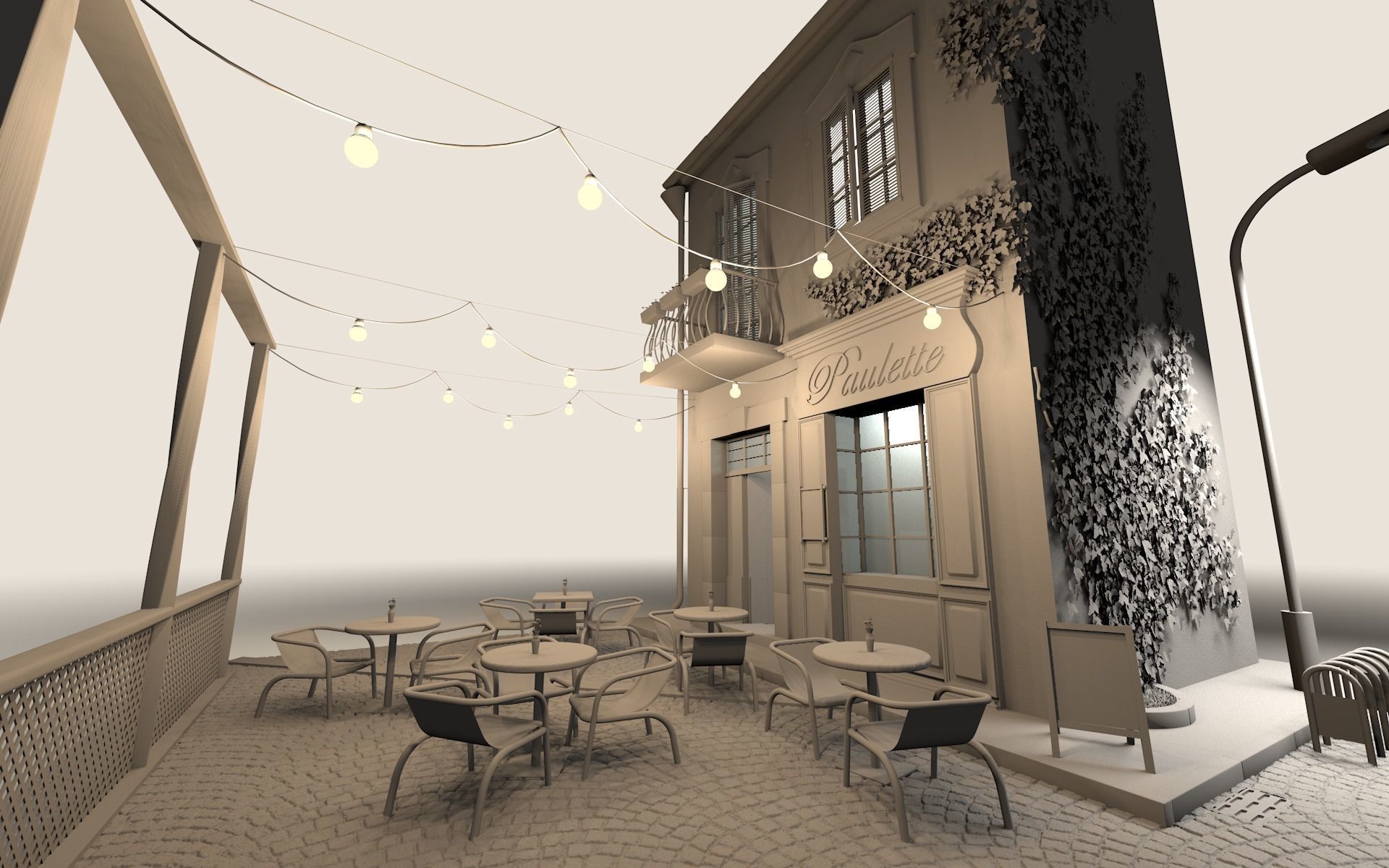 High poly cafe Paullete 3D model_4