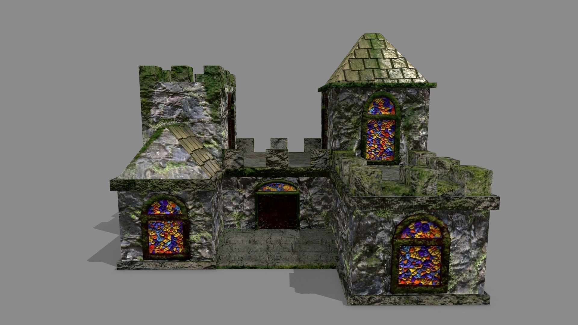 Castle with stained glass windows Low-poly 3D model_1