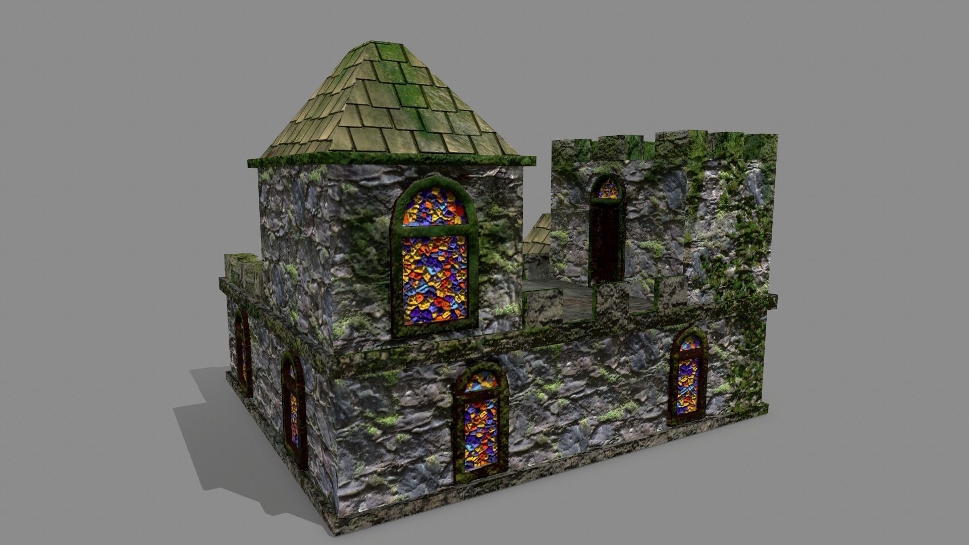 Castle with stained glass windows Low-poly 3D model_7