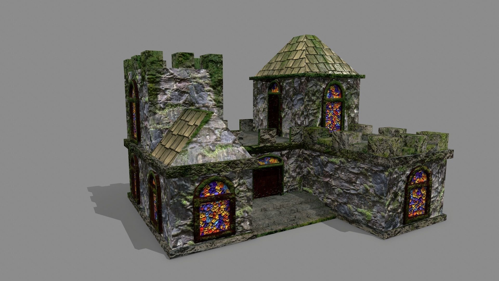 Castle with stained glass windows Low-poly 3D model_2