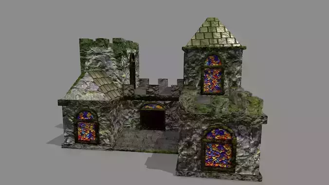 Castle with stained glass windows Low-poly 3D model