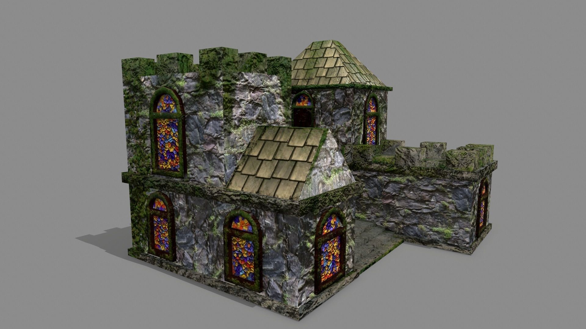 Castle with stained glass windows Low-poly 3D model_3
