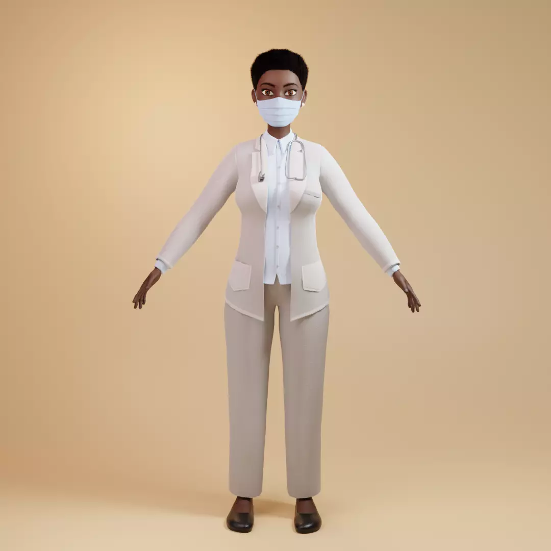 Nurse female doctor wearing mask Low-poly 3D model