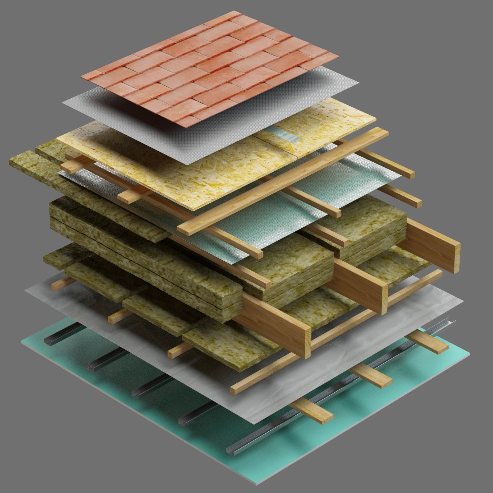 Roof Wood Frame Insulation 3D model_2