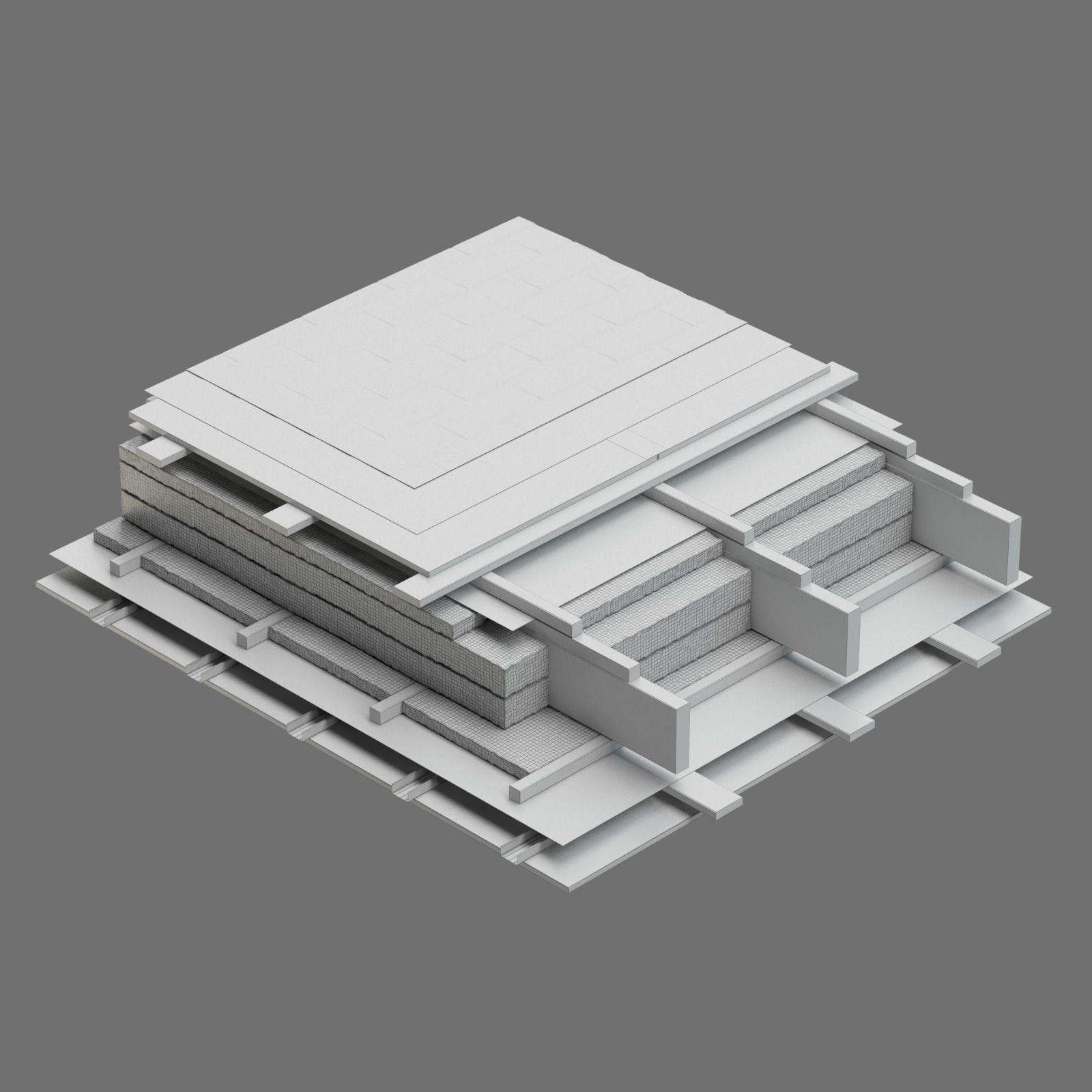 Roof Wood Frame Insulation 3D model_1