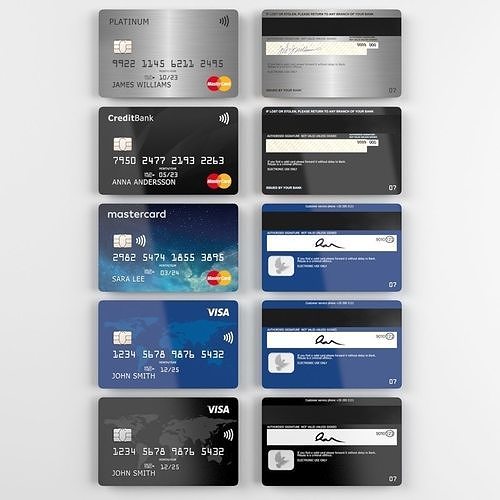Mastercard and Visa credit cards Low-poly 3D model